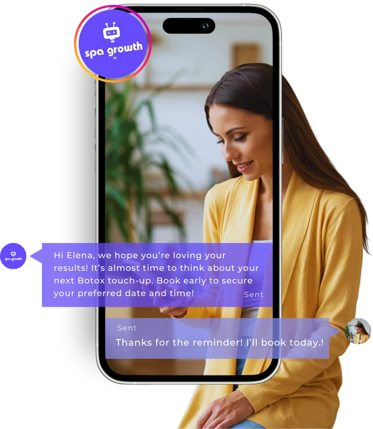 Spa Growth AI landing page header section image -with message